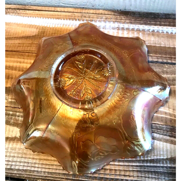 Antique 1920s Fenton Marigold Carnival Glass Dragons & Lotus Pattern Bowl 9” - Picture 9 of 11
